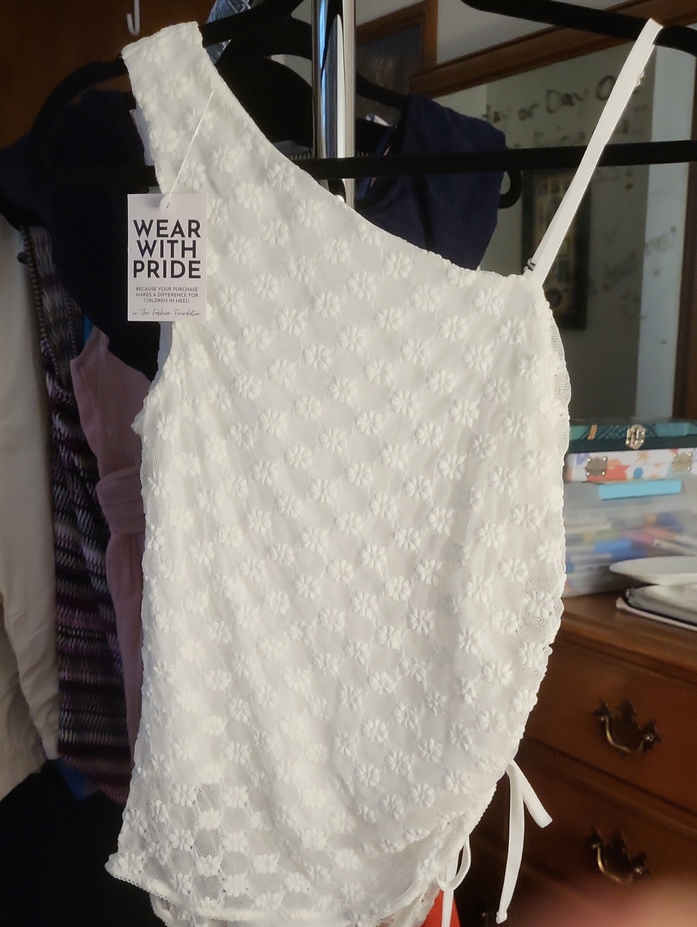 White Asymetrical Floral Lace Top
